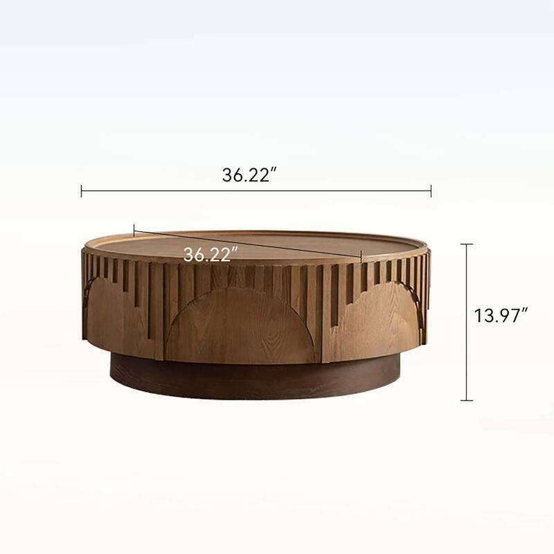 Wood Handcrafted Relief Tea Table with Sturdy Pedestal for Apartment,Living Room