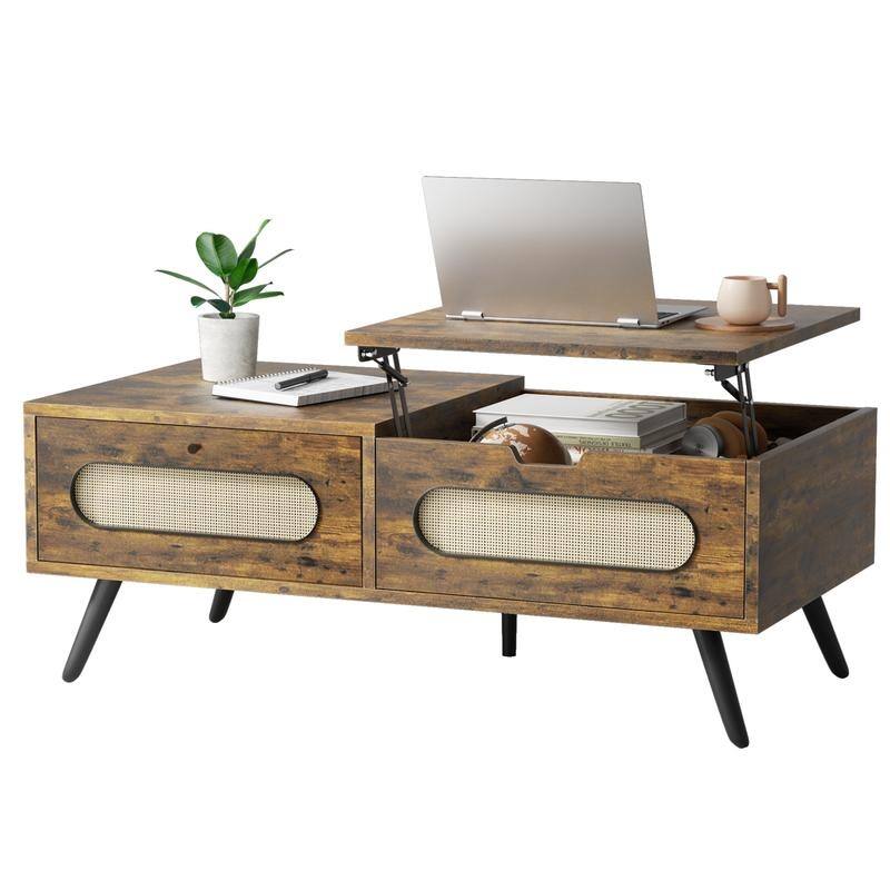Mixoy 48-Inch Wood Lift Top Coffee Table with Hidden Compartment&Storage Shelf,Lift Tabletop Dining Table for Living Room,Office - Natural - Wood