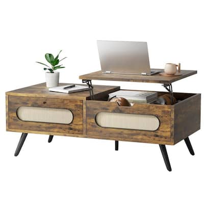 Mixoy 48-Inch Wood Lift Top Coffee Table with Hidden Compartment&Storage Shelf,Lift Tabletop Dining Table for Living Room,Office
