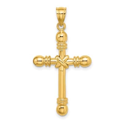 Curata 14k Yellow or White Gold Cylinder Tube Cross With X Center and Ball Tips Necklace 21mmx39mm