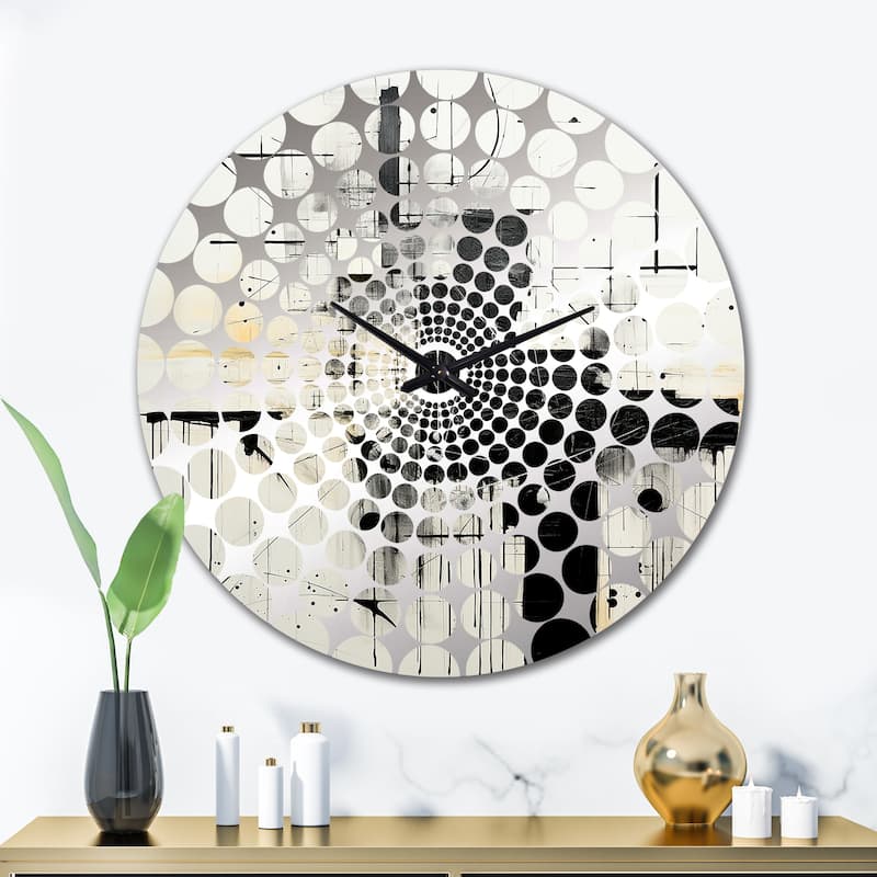 Designart "Grey and Black Fantasy horizon" White Abstract Painting Clocks Modern Oversized Wall Clocks For Bedroom - 36 In. Wide x 36 In. High