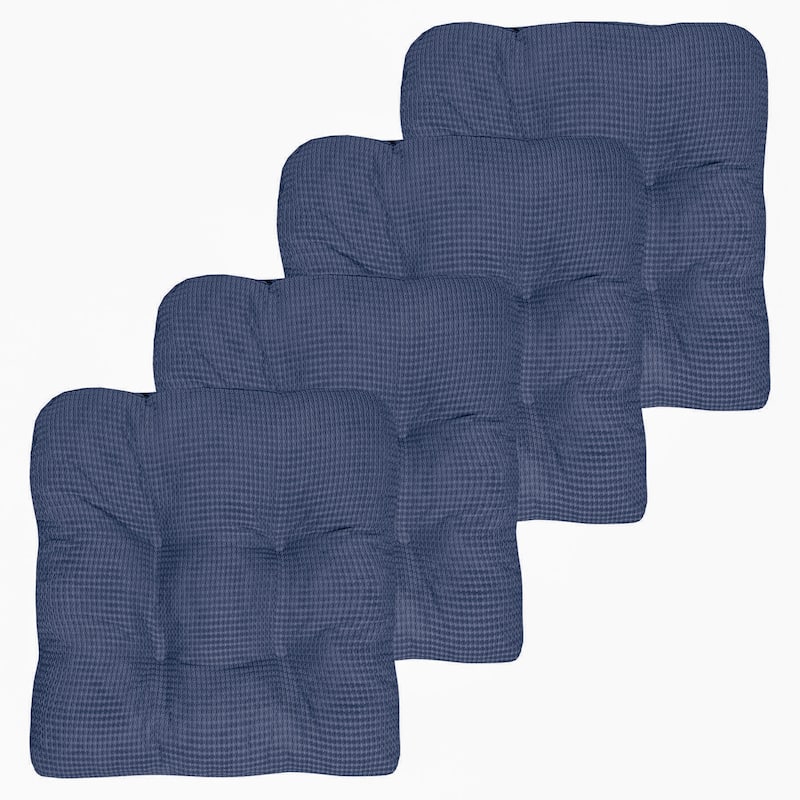 Sweet Home Collection Fluffy Memory Foam Tufted Chair Cushion Non Slip Microdot Rubber Back - Set of 4 - Navy
