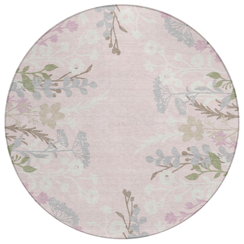 Machine Washable Indoor/ Outdoor Floral Border Chantille Rug