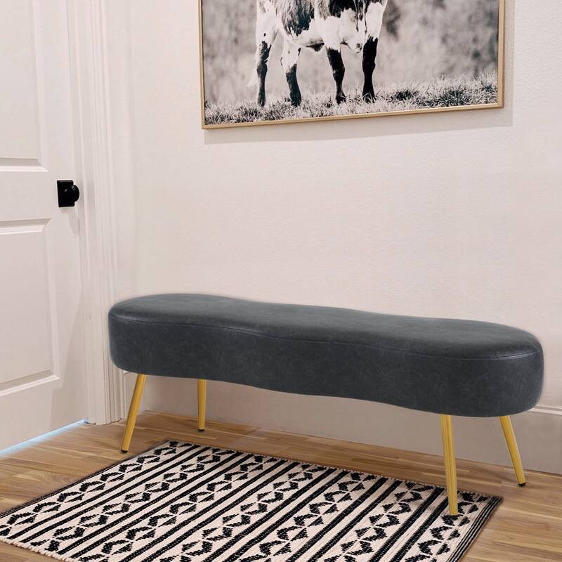 MCombo Ottoman Bench, Waiting Room Chairs for Living Room Entryway, Faux Leather Upholstered Footstool with Storage Packet W725