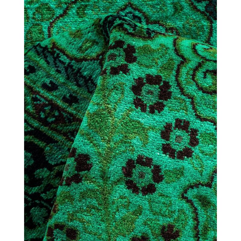 Overton Hand Knotted Wool Vintage Inspired Modern Contemporary Overdyed Green Runner Rug - 2' 6" x 17' 1"
