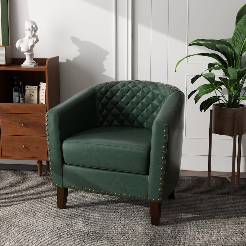 Faux Leather Barrel Accent Chair - Single - Green