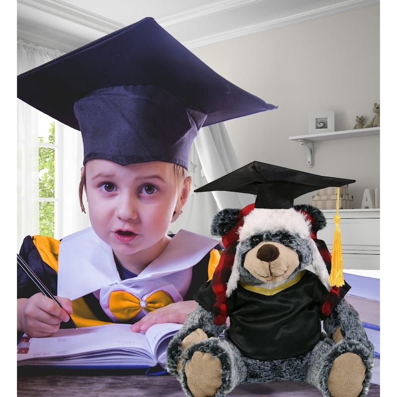 DolliBu Black Bear with Red Plaid Outfit Graduation Plush Toy - 9 inches
