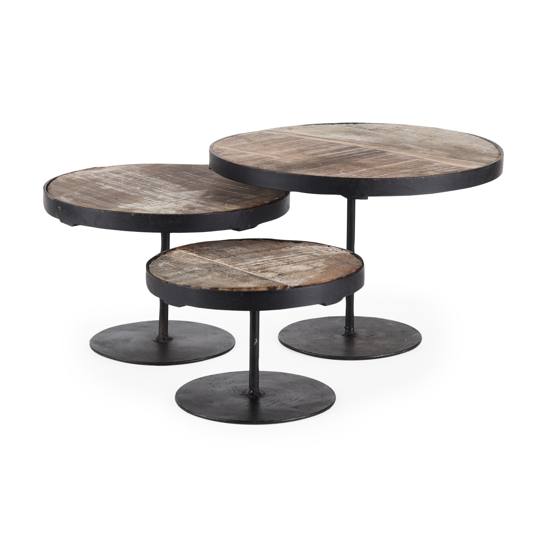 Lorenz Light Brown Wood w/Black Metal Base Round Decorative Display Stands (Set of 3)