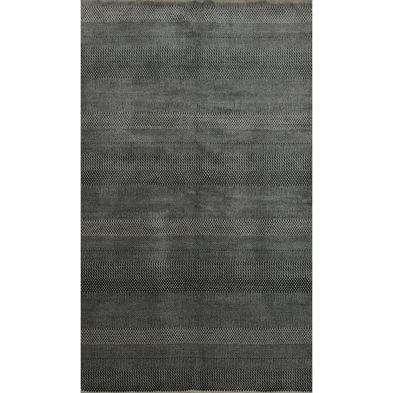Hand Knotted Oriental 100% Wool Carpet Modern Geometric Greys & Charcoal Contemporary Area Rug - 8' 2'' X 4' 11''