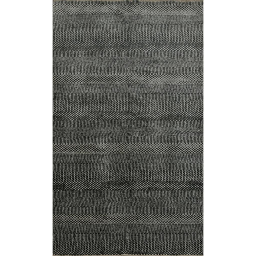 Hand Knotted Oriental 100% Wool Carpet Modern Geometric Greys & Charcoal Contemporary Area Rug - 8' 2'' X 4' 11''