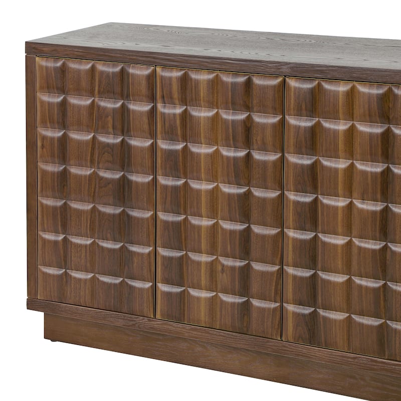 Christopher Knight Home - Voss 4 Door Storage Cabinet with 3D Geometric Doors and Metal Trim