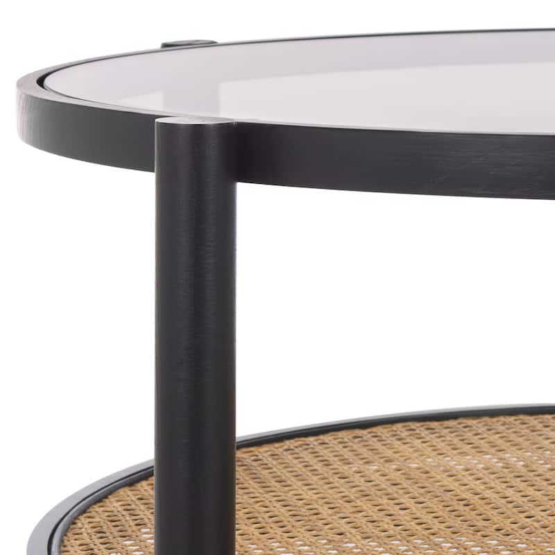 SAFAVIEH Couture Karyna 2-Tier Rattan/Glass Coffee Table - 35"W x 35"D x 18"H