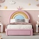 preview thumbnail 12 of 20, Full Size Velvet Platform Bed with Colorful Rainbow Headboard and 2 Storage Drawers, Upholstered Princess-Style Frame Pink - Twin