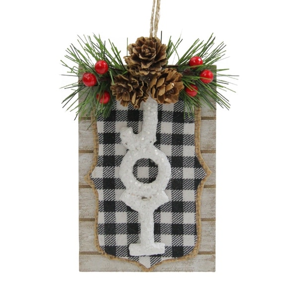 4.75" Black and White Checkered Joy Sign Christmas Ornament. Opens flyout.