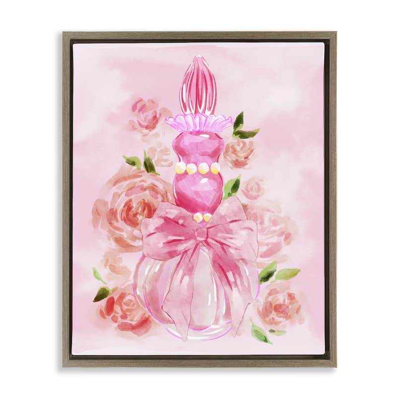 Stupell Lovely Pink Perfume & Roses Framed Floater Canvas Wall Art Design By Ziwei Li - 17 x 21 - Brown
