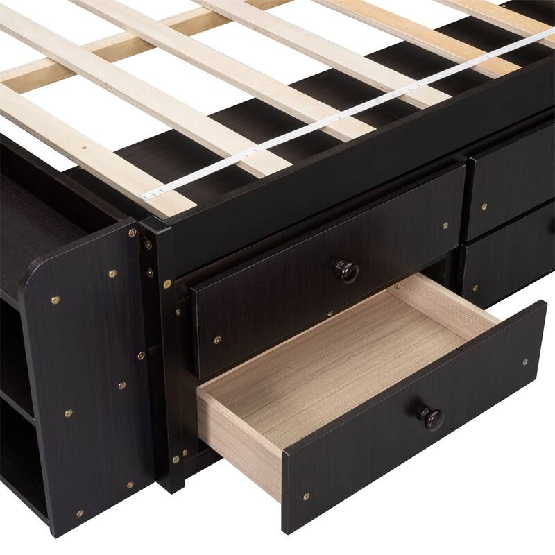 Full Bed w/Bookcase Headboard,Under bed Storage Drawers & Storage Case