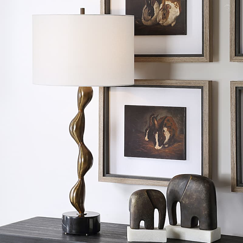Curved Table Lamp with Drum Shade - 32.75" - Bronze