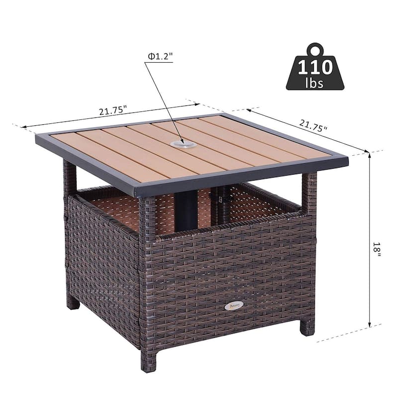 Outsunny Rattan Wicker Outdoor Accent Table with Umbrella Insert