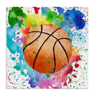 Stupell Basketball with Bright Splash Canvas Wall Art Design By Kim Allen
