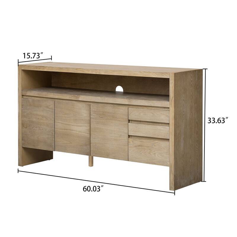 Modern Freestanding Wooden Sideboard with Three Drawers, Two Cabinets and a Shelf