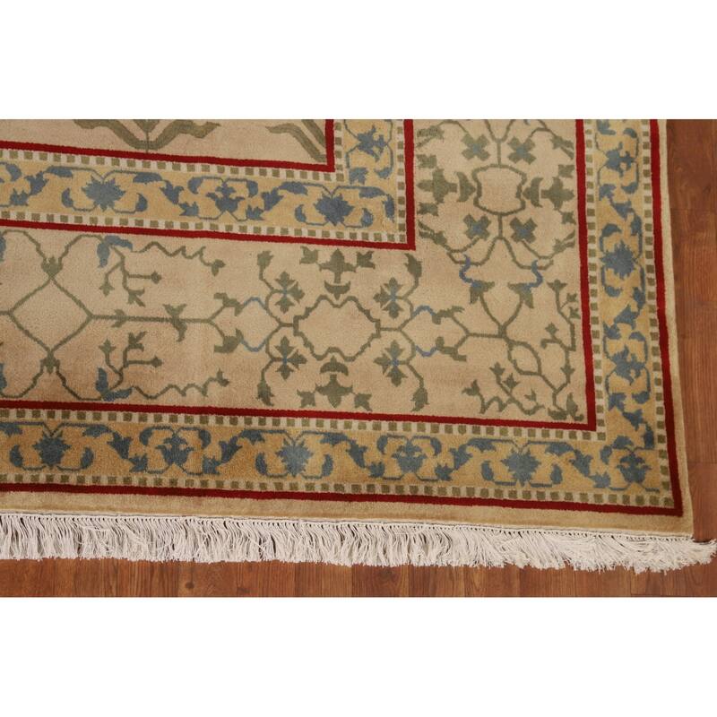 All-Over Aubusson Oriental Area Rug Handmade Wool Carpet - 9'2"x 11'10"