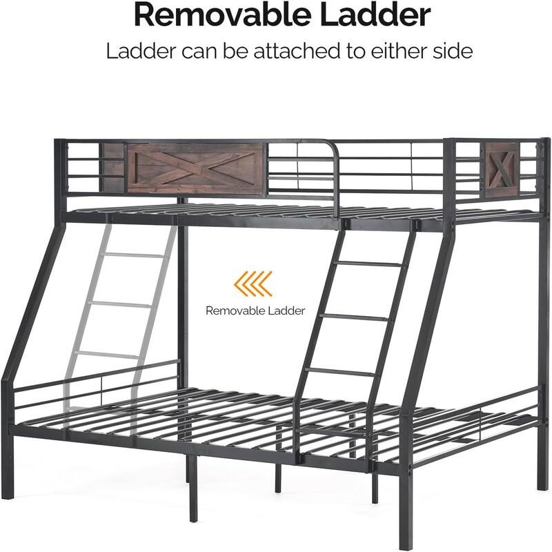 Black Iron Bunk Bed Twin Over Full with Safety Guardrail Ladder and Storage Drawers Ideal for Kids , Teens and adults