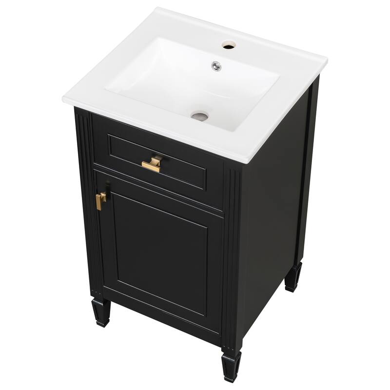 Roomfitters 20" Bathroom Vanity with Sink, Solid Wood Legs, Tilt-Out Drawer & Adjustable Shelf