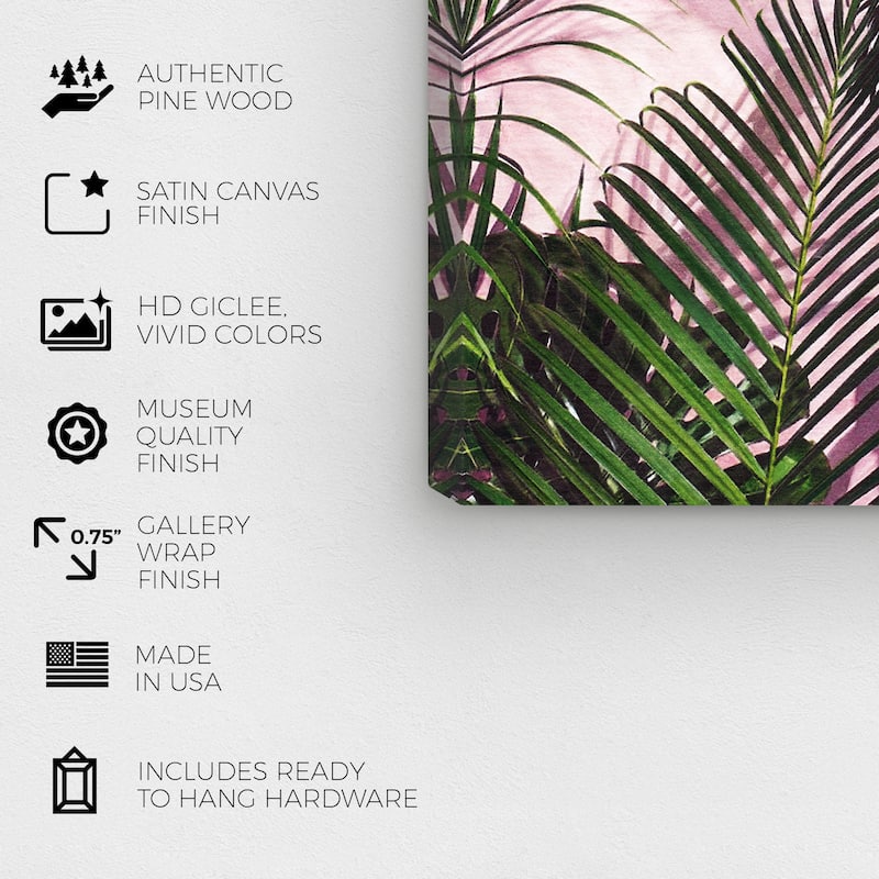 Wynwood Studio Canvas Floral and Botanical Crowded Leaves Pink and Tropical Wall Art Canvas Print