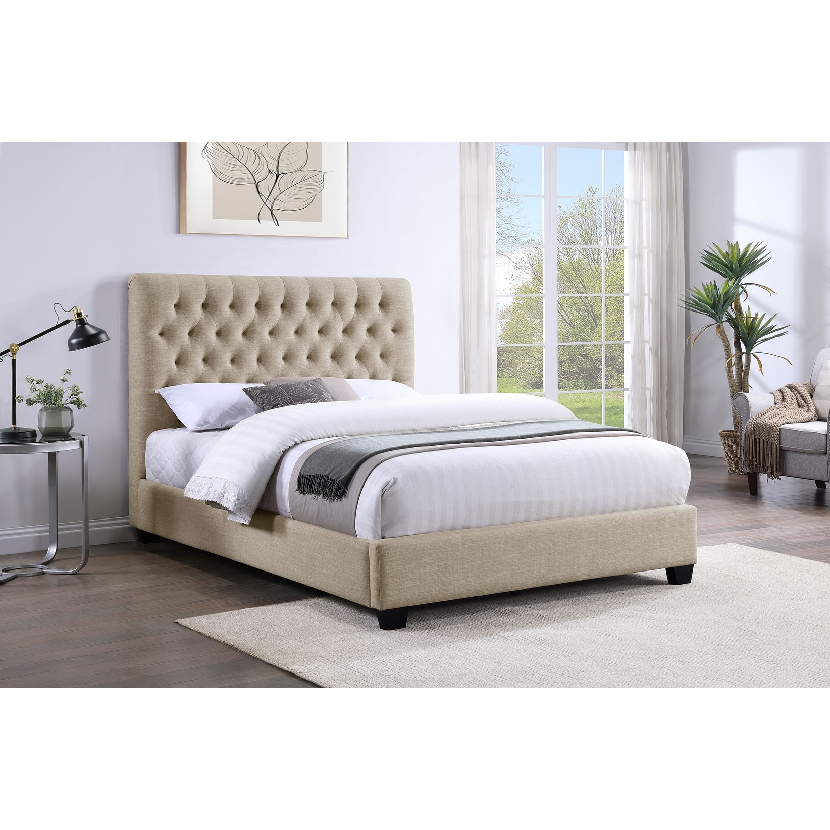 Chloe Upholstered Panel Bed Oatmeal