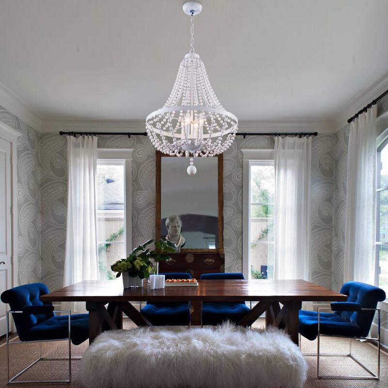 Oaks Aura Farmhouse Candle Style 4-Light Wood Ceiling Light Bohemia Beaded Wood Chandelier