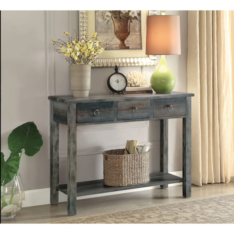 Antique Gray and Teal Finish Console Table