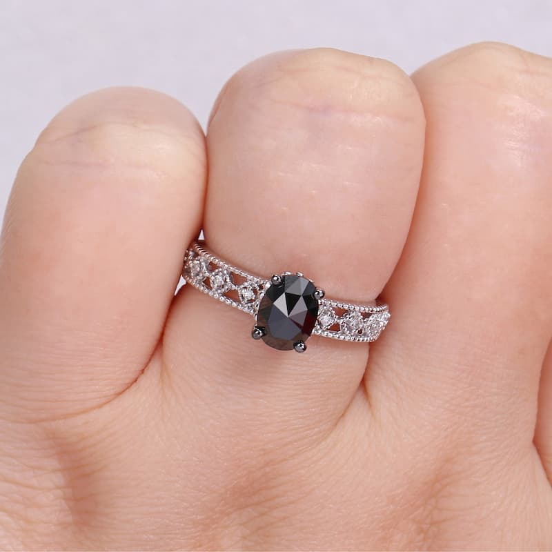 Miadora Sterling Silver with Black Rhodium 1ct TDW Black and White Diamond Vintage Engagement Ring