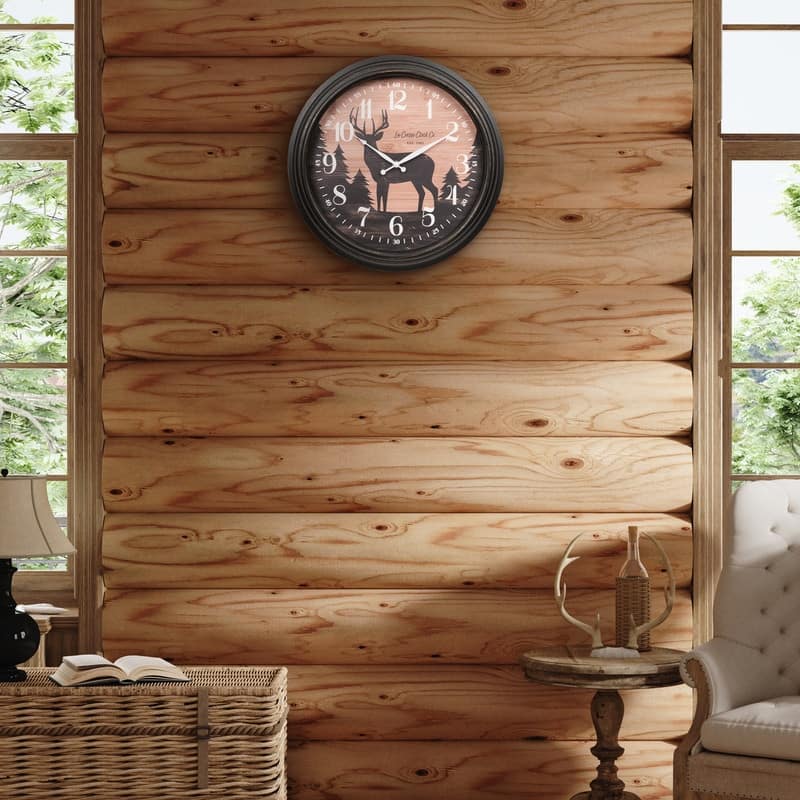 La Crosse Clock 433-3841D 15.75" Outdoor Northwoods Deer Quartz Clock