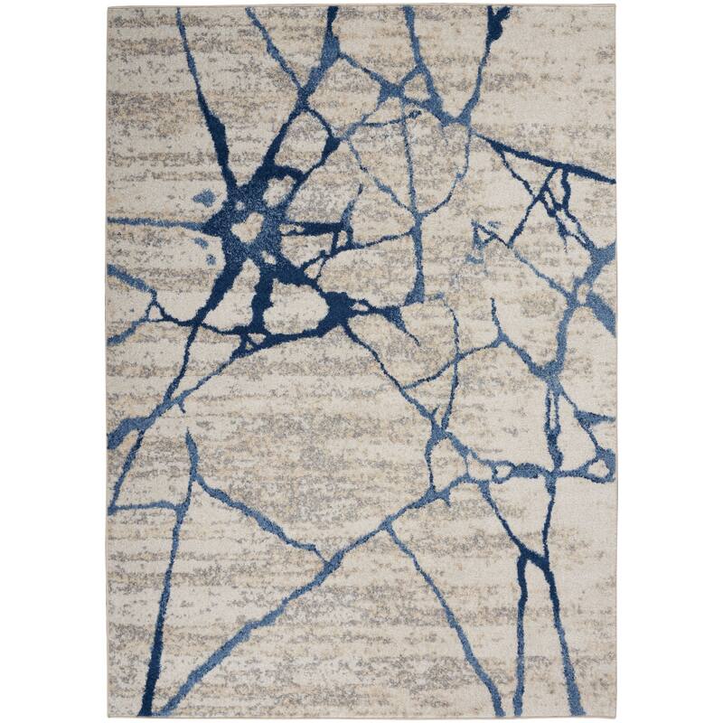 Calvin Klein River Flow Contemporary Abstract Ivory Blue Area Rug