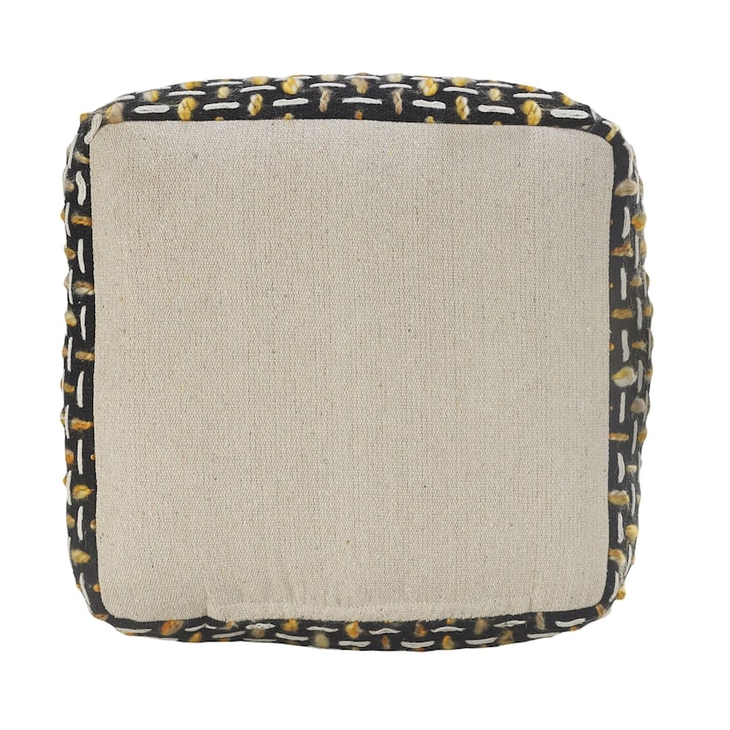 16" Gold and Black Geometric Interwoven Square Pouf Ottoman