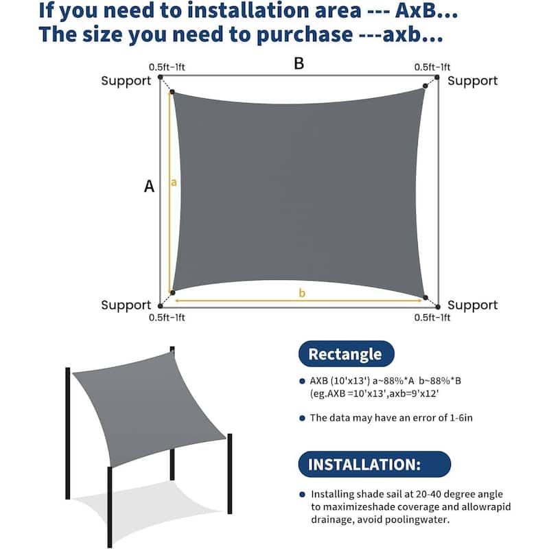 10'X13' Sun Shade Sail Shade Cloth, Sunshade for Patio, Backyard, Deck, Garden, Sand