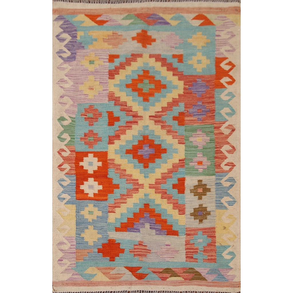 Southwestern Kilim Area Rug Reversible Hand-Woven Wool Carpet - 3'3"x 5'1"