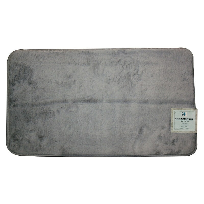 Faux Rabbit Bath Rug Non-Slip Mat Bathoom Carpets Home Decor 17"x24" - Light Grey