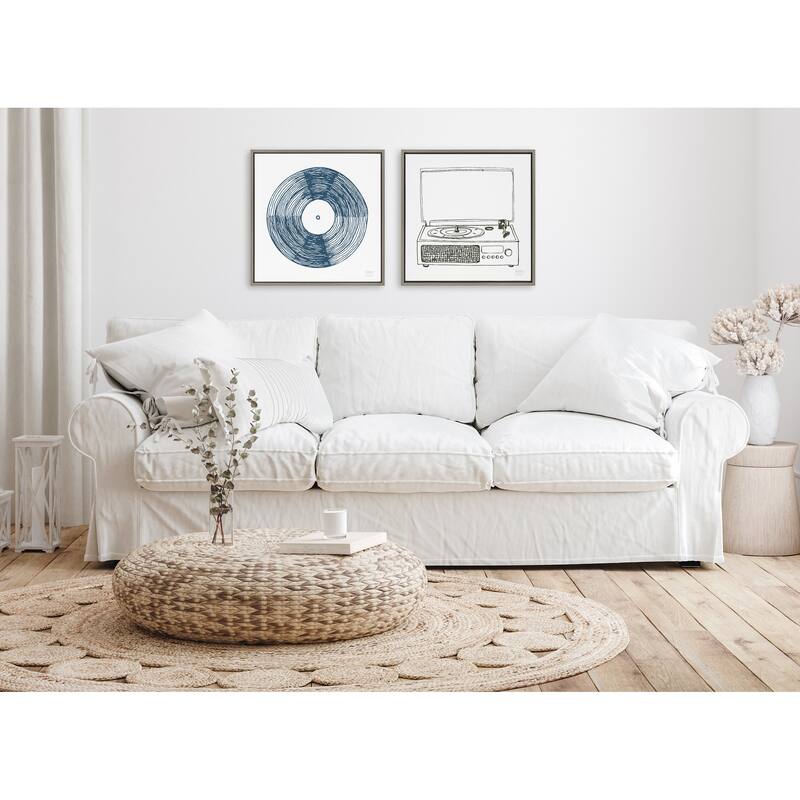 Kate and Laurel Sylvie Record Blue Framed Canvas by Statement Goods