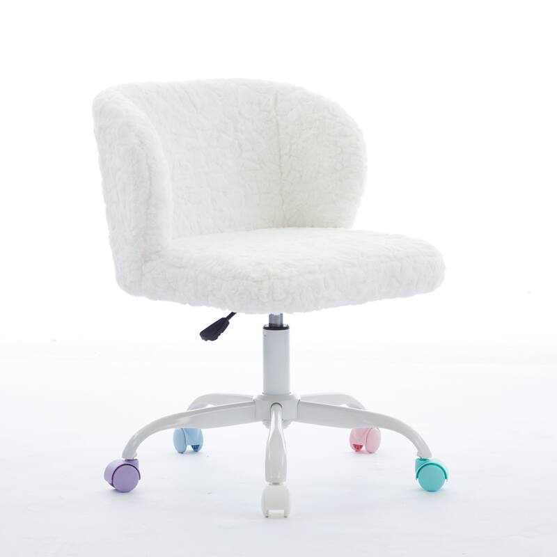 GDF Studio - Modern Faux Fur Upholstered Swivel Home Office Chair with Metal Base with Ergonomic Backrest and Wide Deep Seating