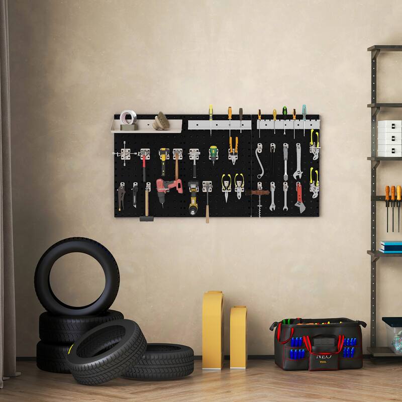 Gymax 3 Pcs Pegboard Wall Organizer w/ 25 Hooks Drill Bit Holder
