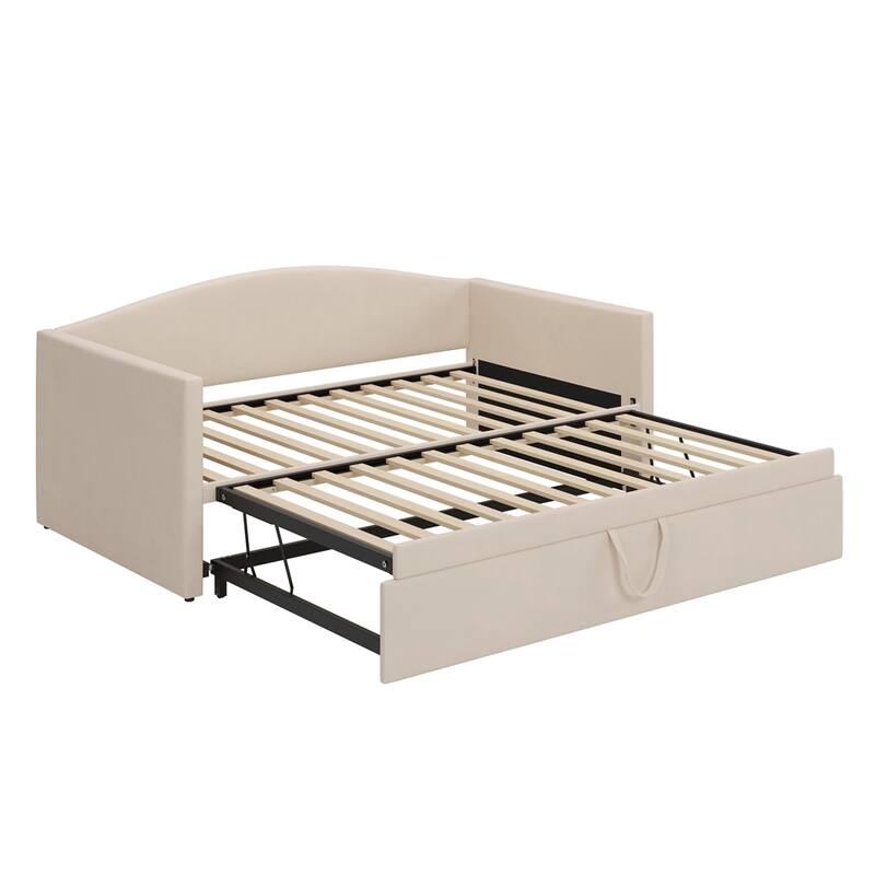 Upholstered Twin Size Daybed with Extended Pop Up Trundle