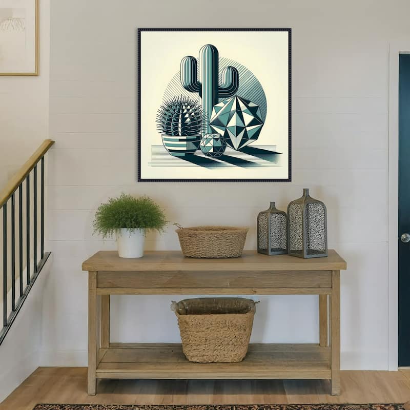 Succulents in Angled Vases by David Galan Framed Canvas Wall Art Print - Sylvie Beaded Black