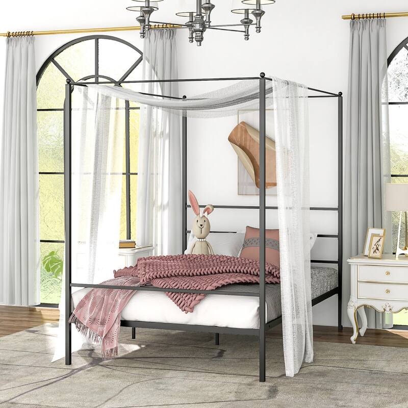Gymax Twin/Full/Queen Metal Canopy Platform Bed Frame Mattress