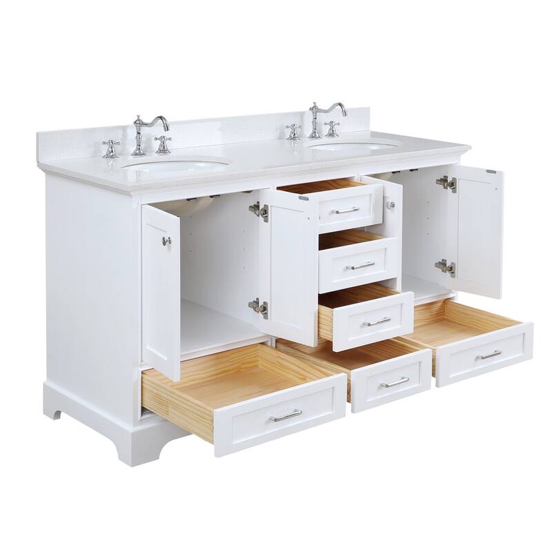 KitchenBathCollection Harper 60" Double Bathroom Vanity with Quartz Top