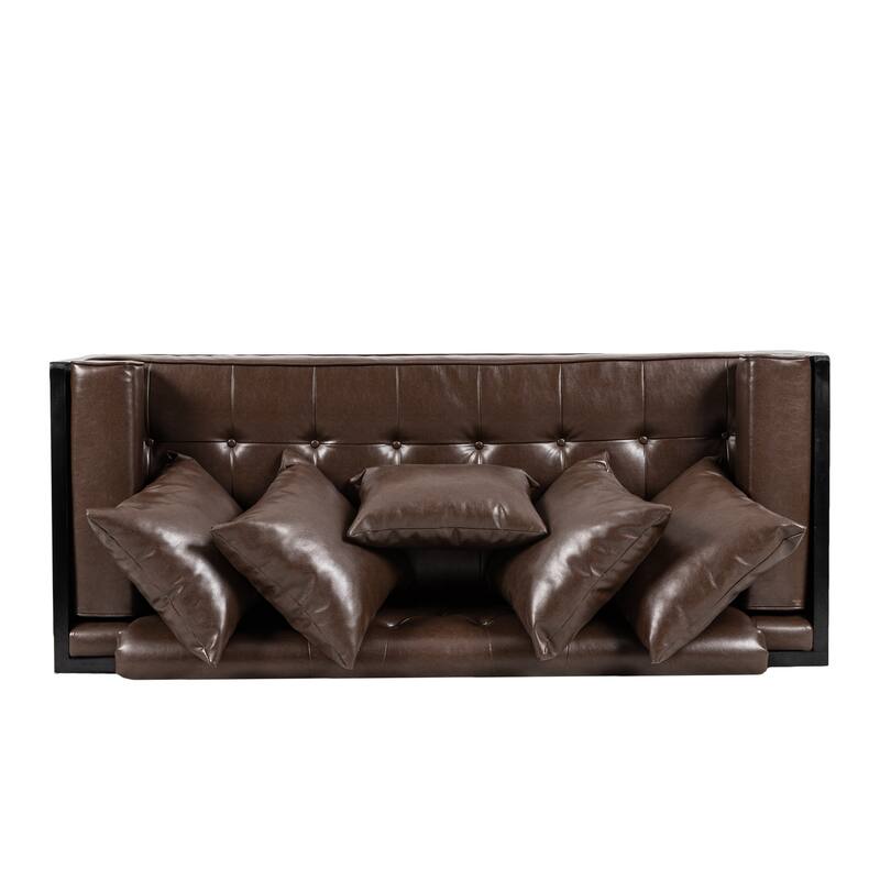 Dark Brown PU Loveseat with Contemporary Design and Accent Pillows