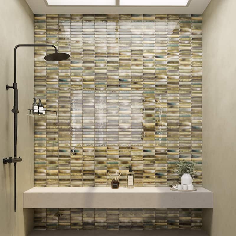 Merola Tile Borealis Green 5-7/8" x 11-3/4" Ceramic Wall Tile - Case (22 Tiles)