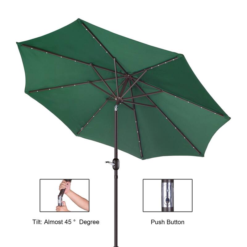 Villacera 9' Solar/LED Umbrella with 8 Steel Ribs and Tilt, Base Not Included