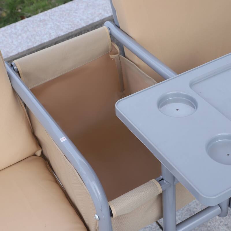Steel 2-Person Porch Swing with Stand and Canopy - Outdoor Patio Swing with Storage Table and Cup Holders