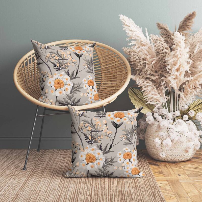 Millefolium Harmony Faux Suede Reversible Throw Pillow Grey and Orange